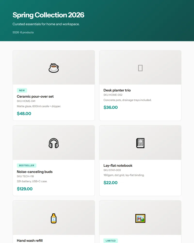 Preview of the Product catalog template