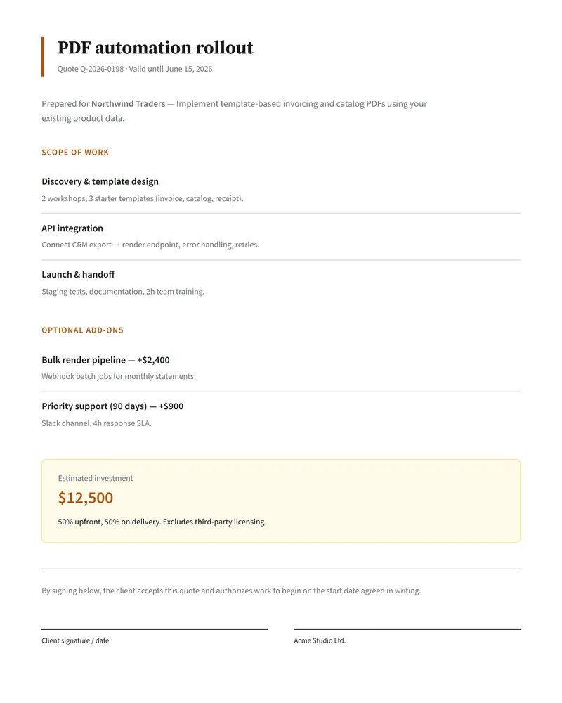 Preview of the Quote & proposal template